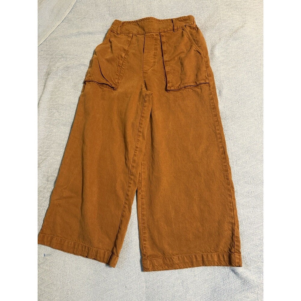 YFB Women's Linen Pants, Size M, Mustard, Wide-Leg, Relaxed, Beach Cropped